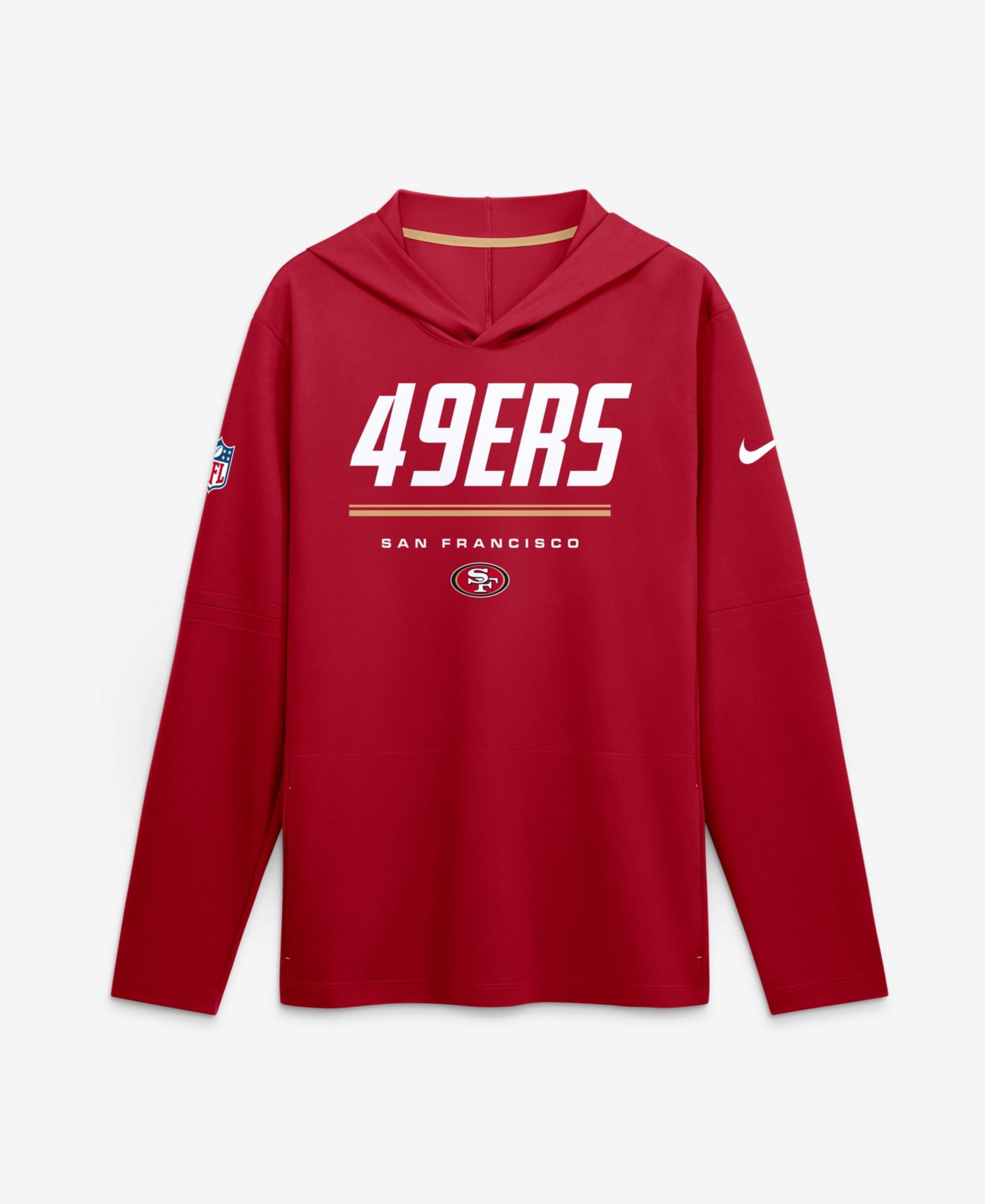 Men's Scarlet San Francisco 49ers Sideline Lightweight Long Sleeve Hooded Dri-FIT T-Shirt