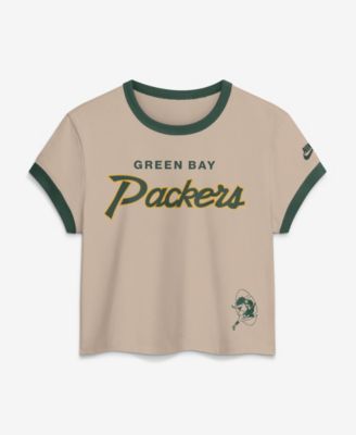 Women's Cream Green Bay Packers Rewind Ringer Mod Cropped T-Shirt