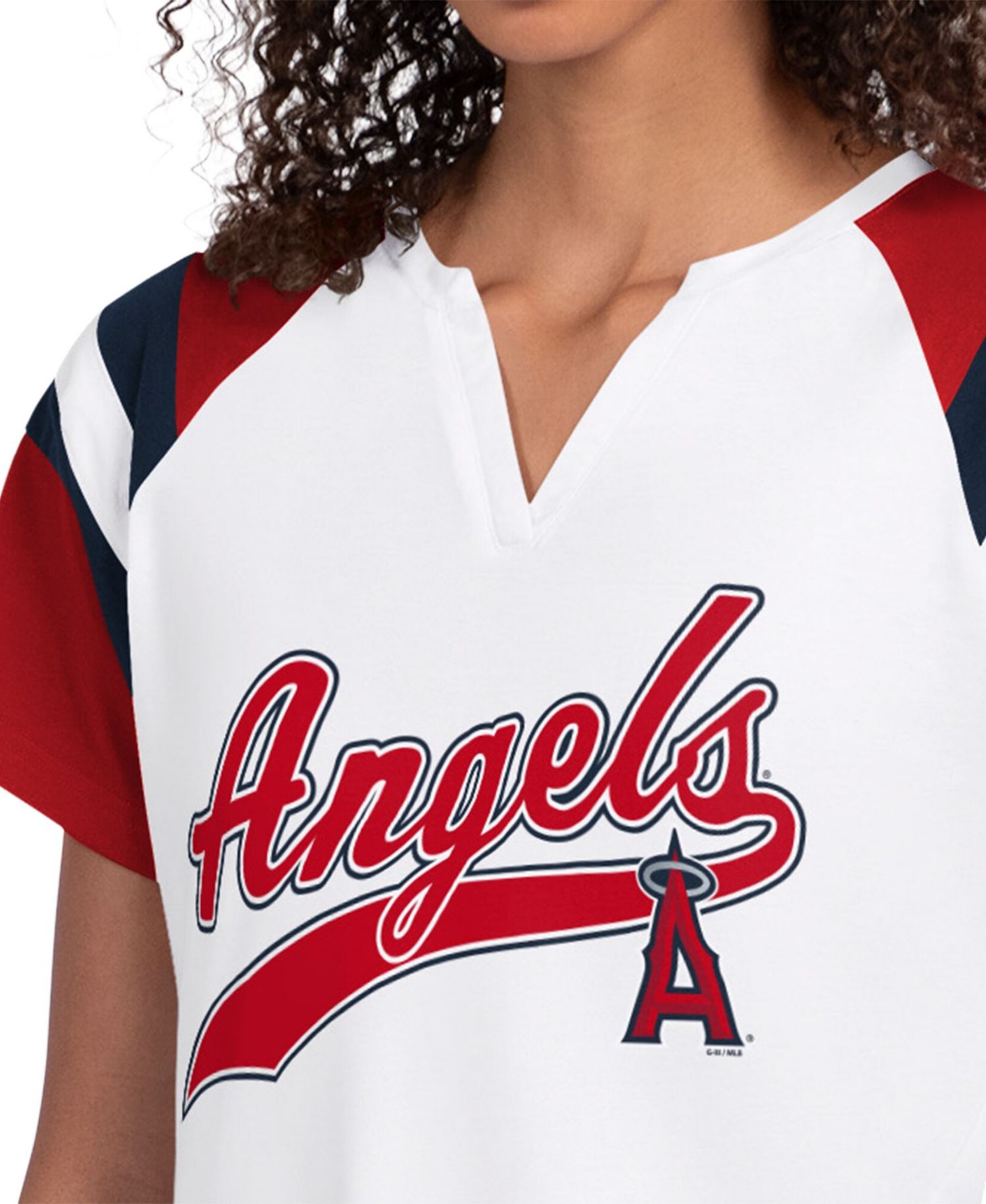 Women's White Los Angeles Angels Game On Notch Neck Raglan T-Shirt