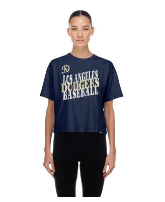 Women's Navy Los Angeles Dodgers City Connect Glitter Gel Cropped T-Shirt