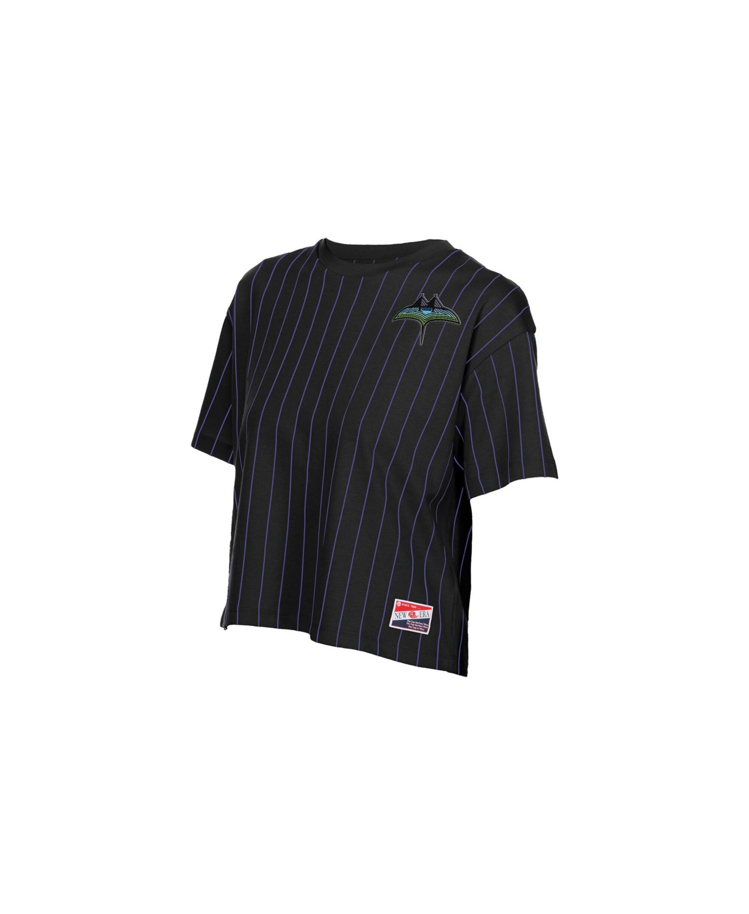 Women's Black Tampa Bay Rays City Connect Throwback Meshback Pinstripe Boxy T-Shirt