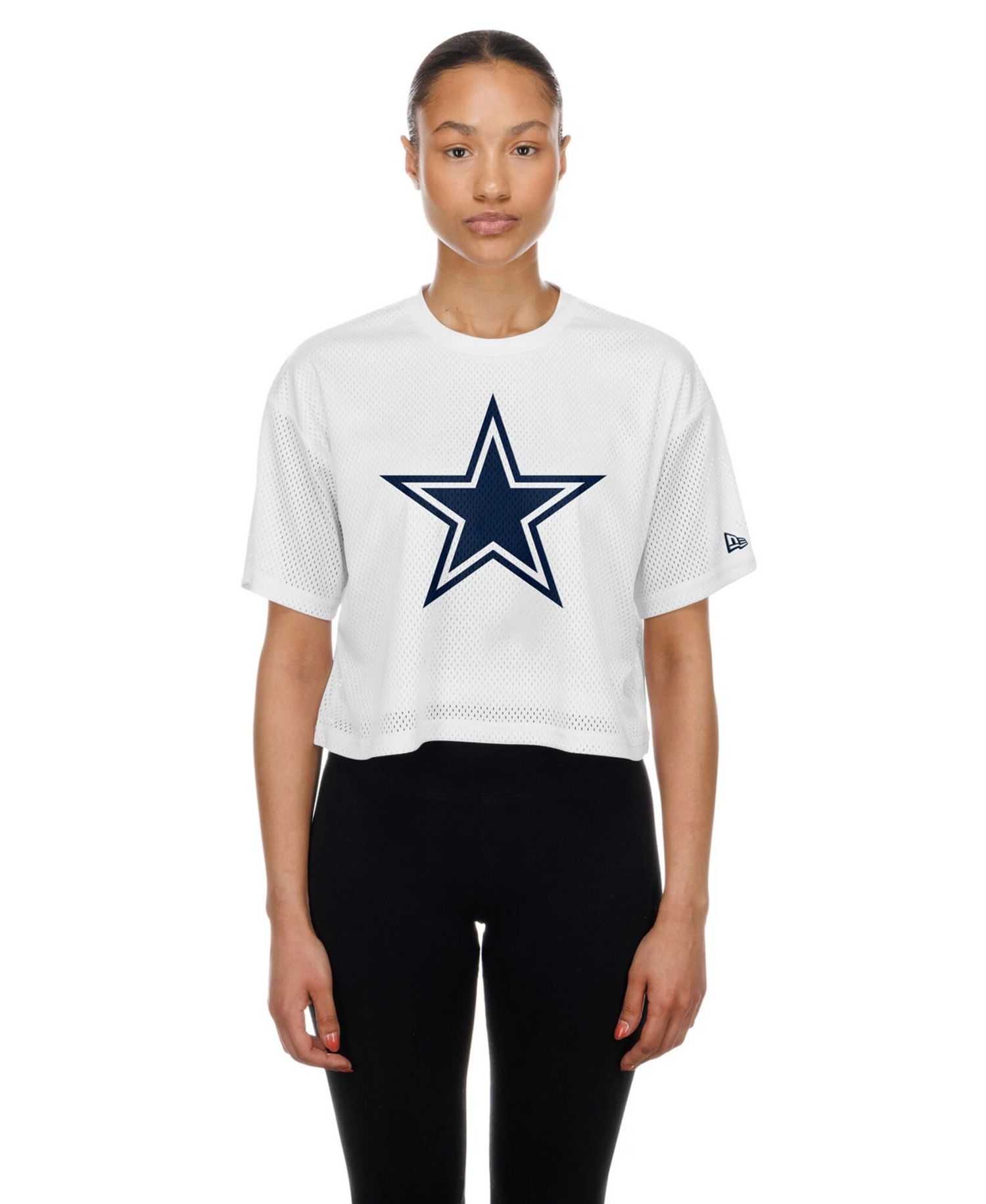Women's White Dallas Cowboys Summer Mesh Cropped Boxy T-Shirt