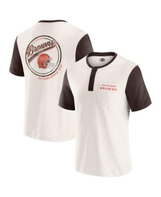 Men's Darius Rucker Collection by Cream Cleveland Browns Henley Color Block Slub Pocket T-Shirt