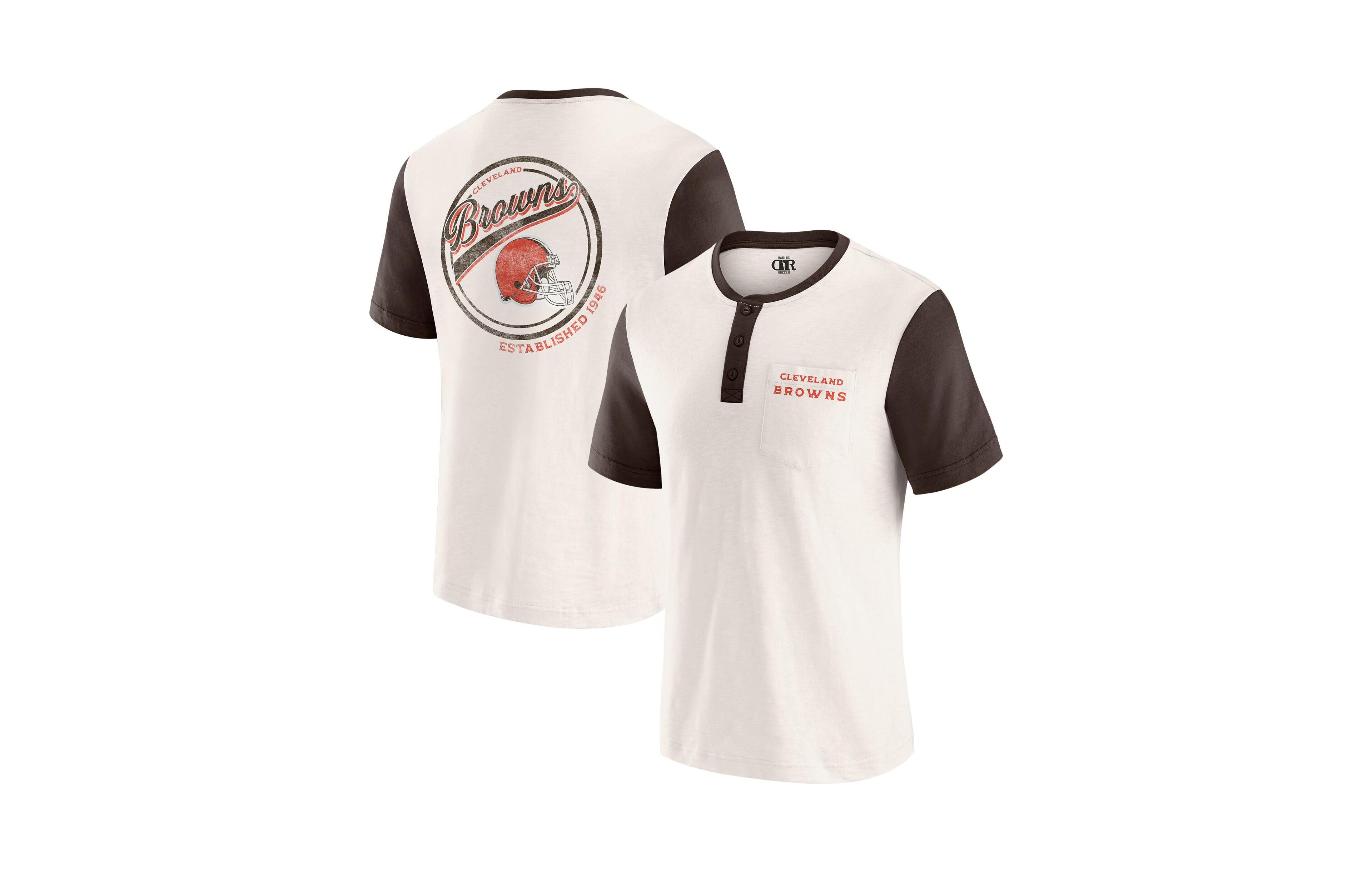 Darius Rucker Collection By Fanatics Men's Darius Rucker Collection by Cream Cleveland Browns Henley Color Block Slub Pocket T-Shirt