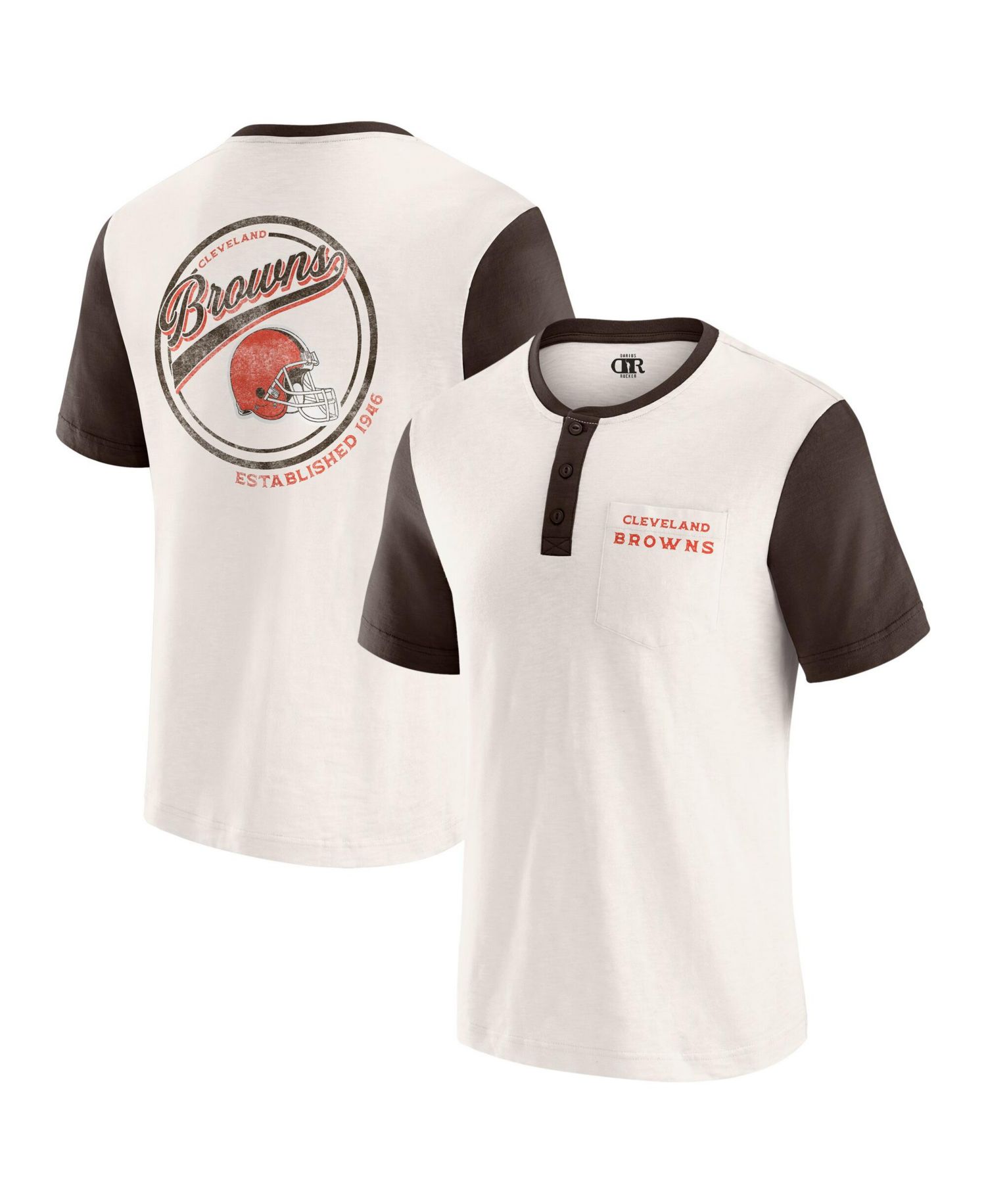 Men's Darius Rucker Collection by Cream Cleveland Browns Henley Color Block Slub Pocket T-Shirt