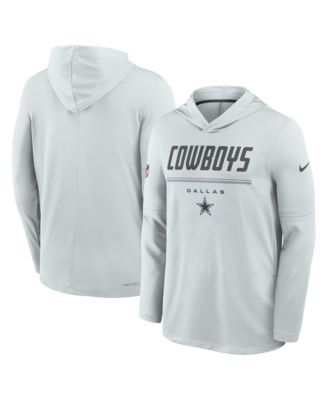 Men's Gray Dallas Cowboys Sideline Lightweight Long Sleeve Hooded Dri-FIT T-Shirt
