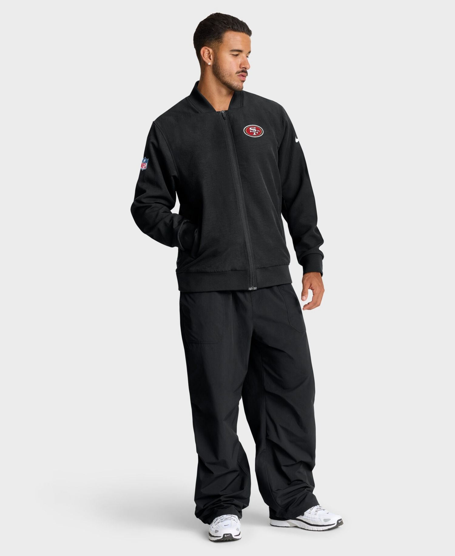 Men's Black San Francisco 49ers Sideline Full-Zip Bomber Jacket