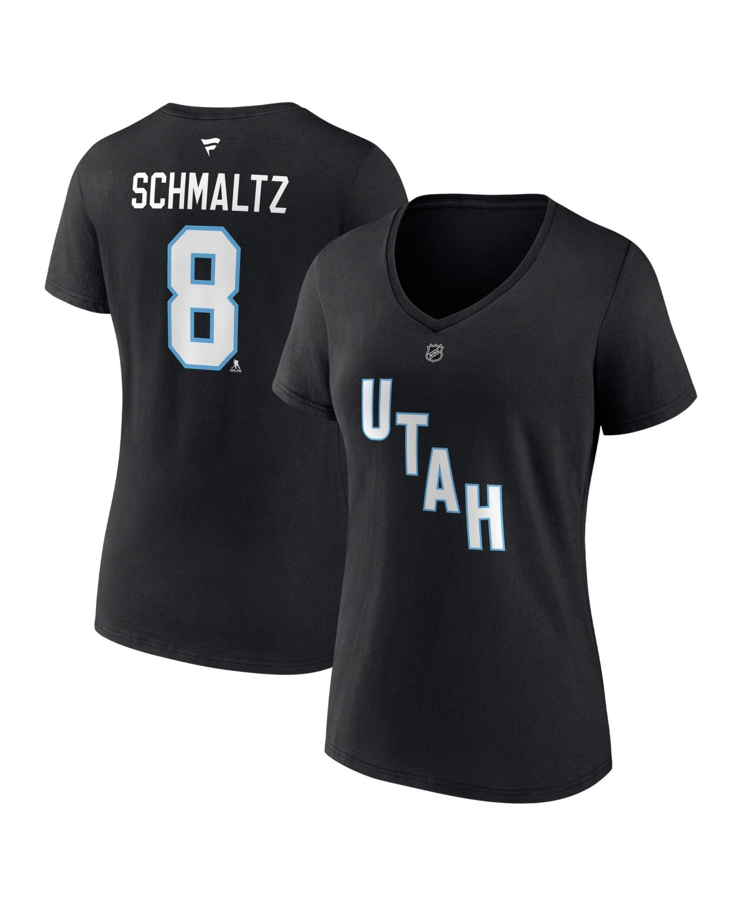 Women's Nick Schmaltz Black Utah Mammoth Authentic Stack Name & Number V-Neck T-Shirt
