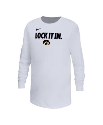 Big Boys and Girls White Iowa Hawkeyes On-Court Bench Legend Dri-FIT Long Sleeve T-Shirt