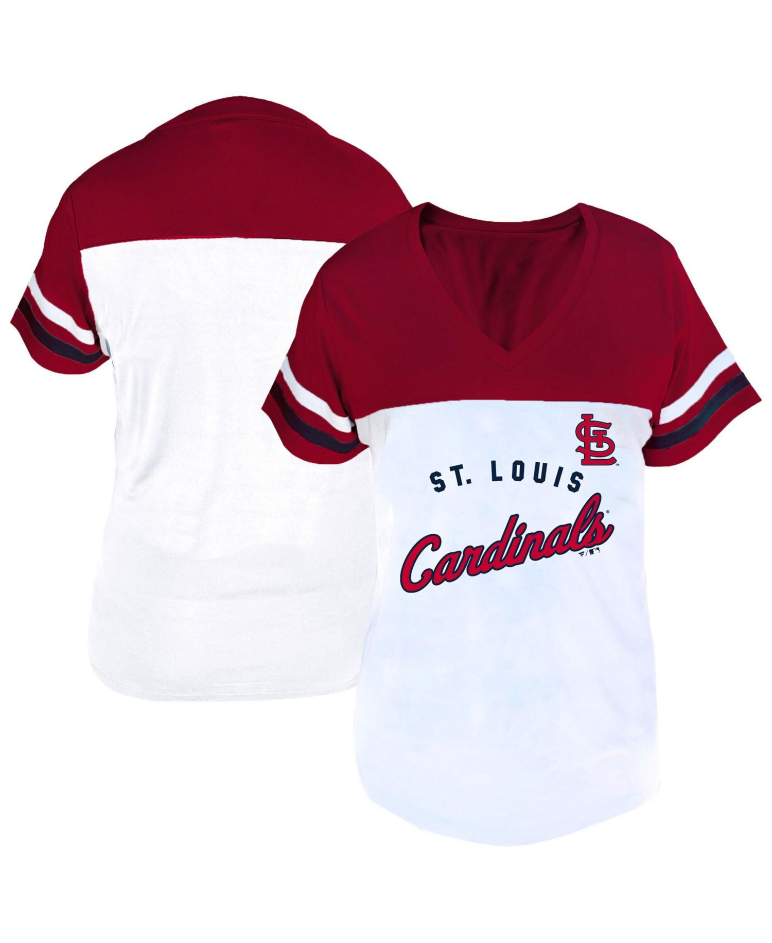 Women's White/Red St. Louis Cardinals Plus Size Two-Stripe V-Neck T-Shirt