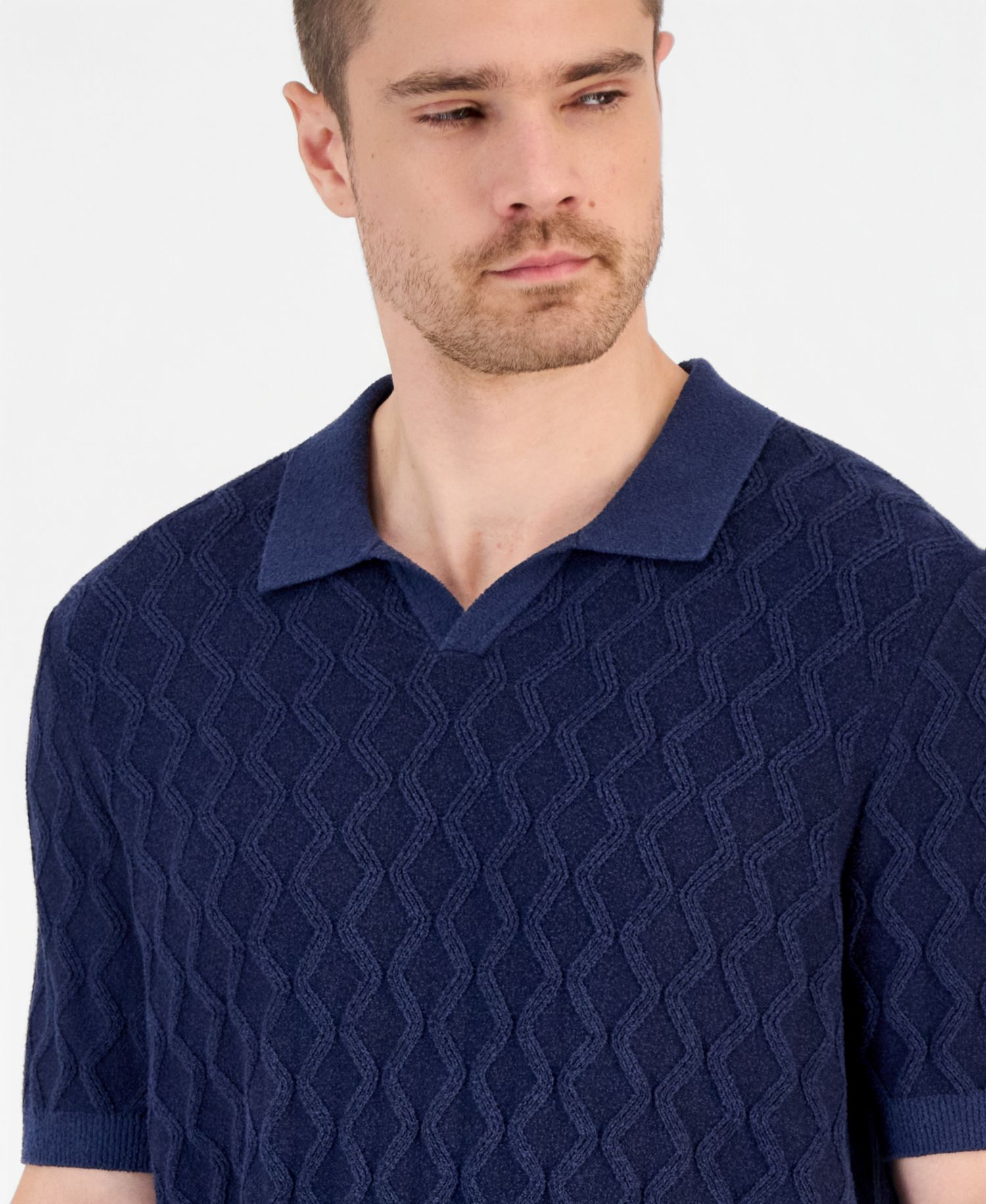 Men's Textured Johnny Collar Polo Shirt