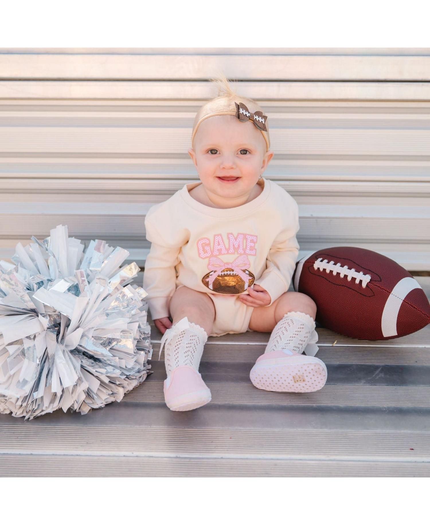Baby Girls Game Day Sequin Patch Long Sleeve Romper
