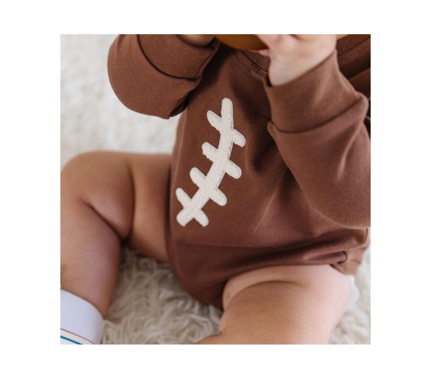 Baby Boys Football Lace Patch Long Sleeve Romper