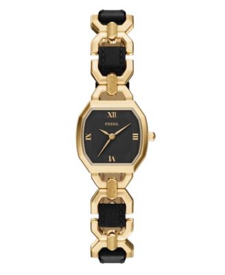 Women's Harlow Three-Hand Black Leather and Gold-Tone Stainless Steel Watch 22mm