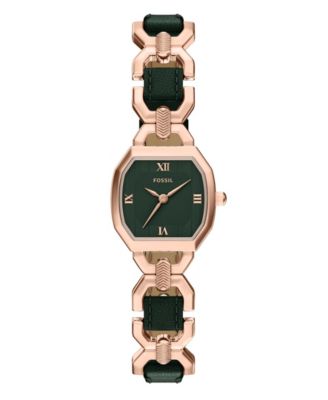 Women's Harlow Three-Hand Green Leather and Rose Gold-Tone Stainless Steel Watch 22mm