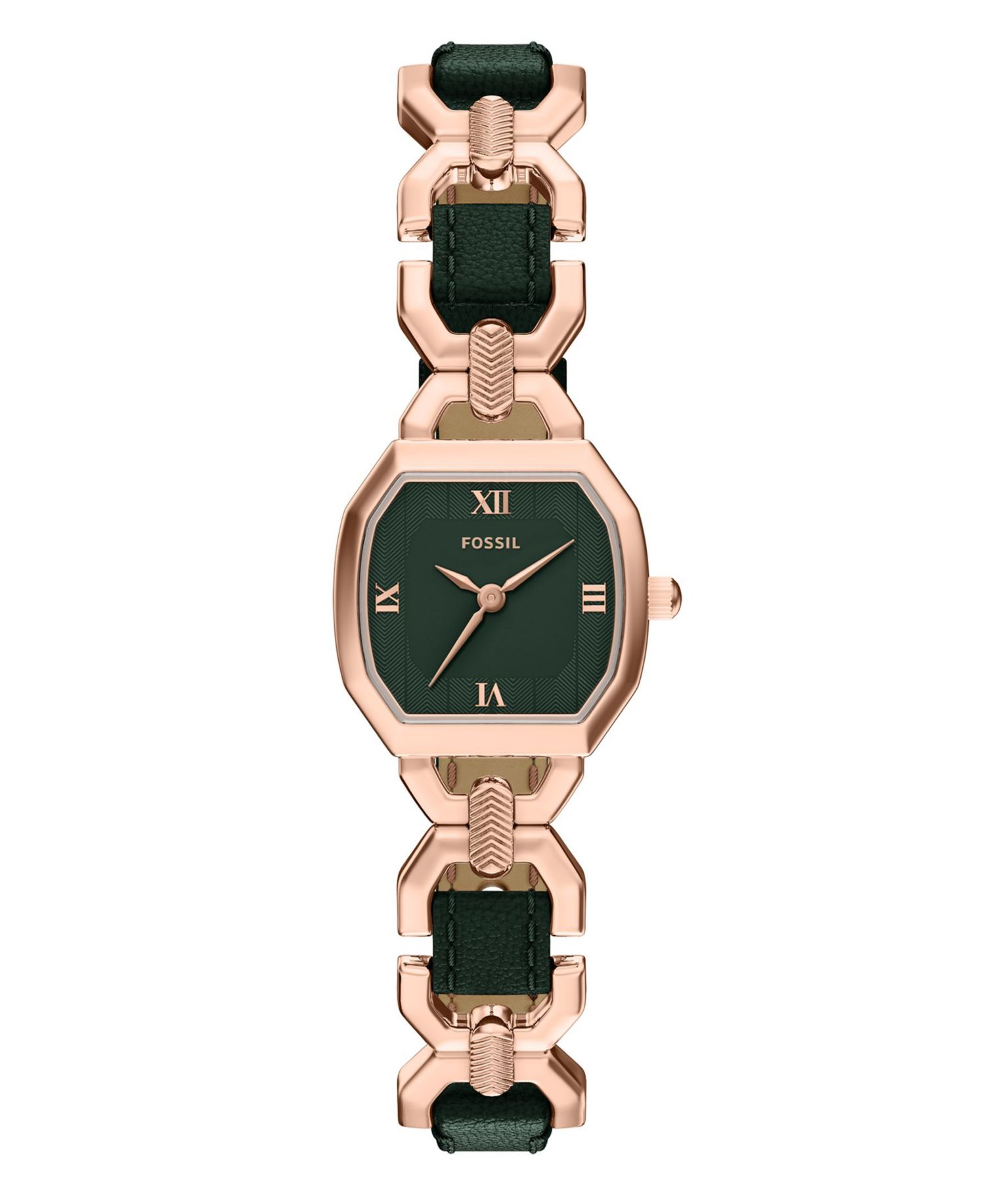 Women's Harlow Three-Hand Green Leather and Rose Gold-Tone Stainless Steel Watch 22mm