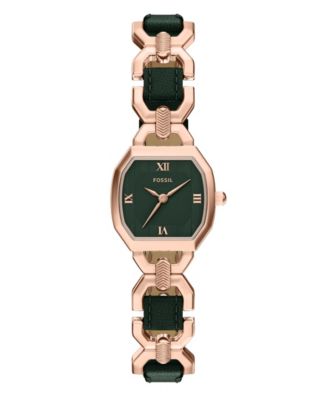 Fossil Women's Harlow Three-Hand Green Leather and Rose Gold-Tone