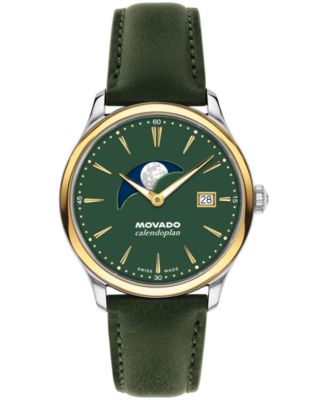 Men's Calendoplan Swiss Quartz Green Leather Watch 37mm