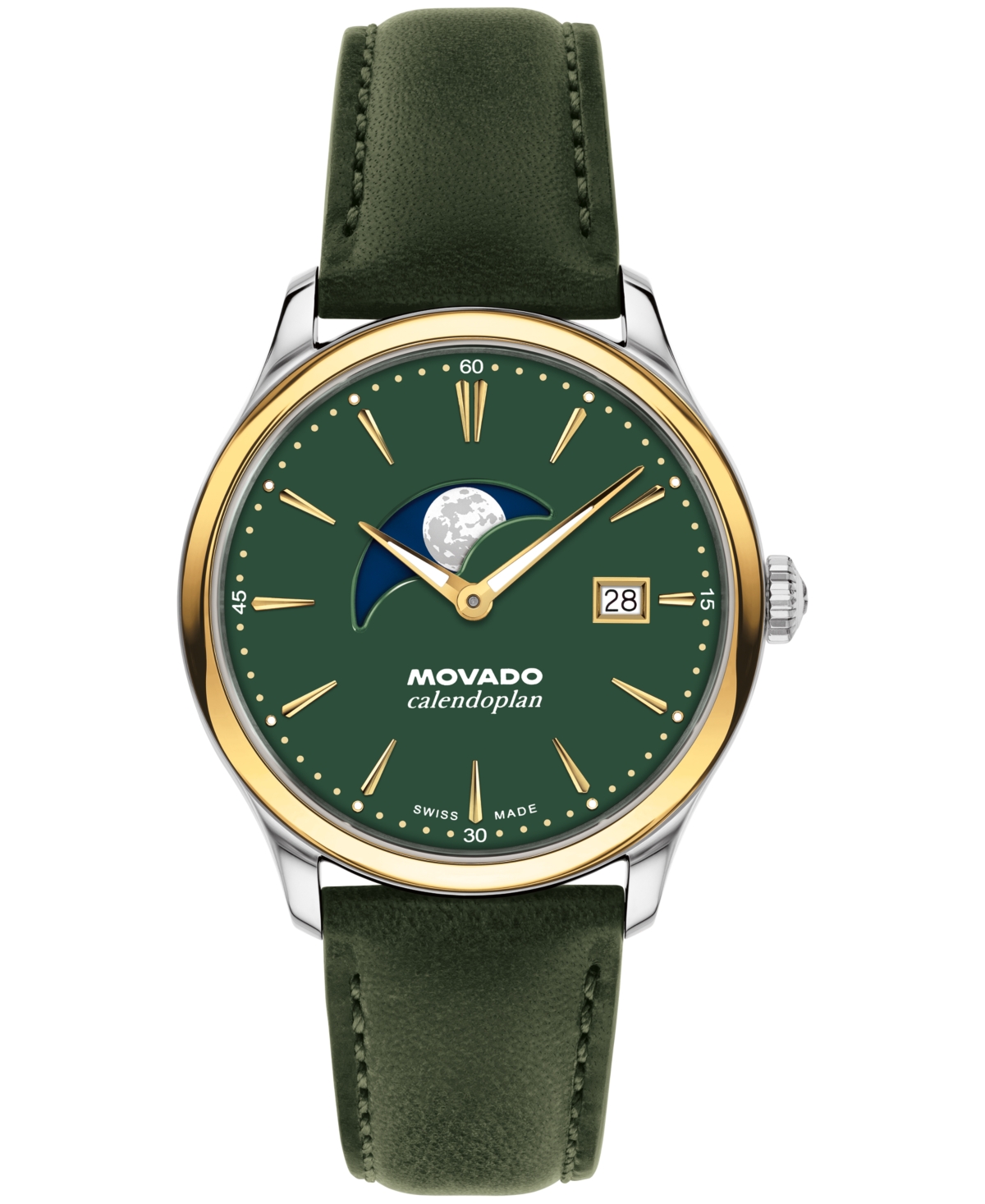 Movado Men's Calendoplan Swiss Quartz Green Leather Watch 37mm