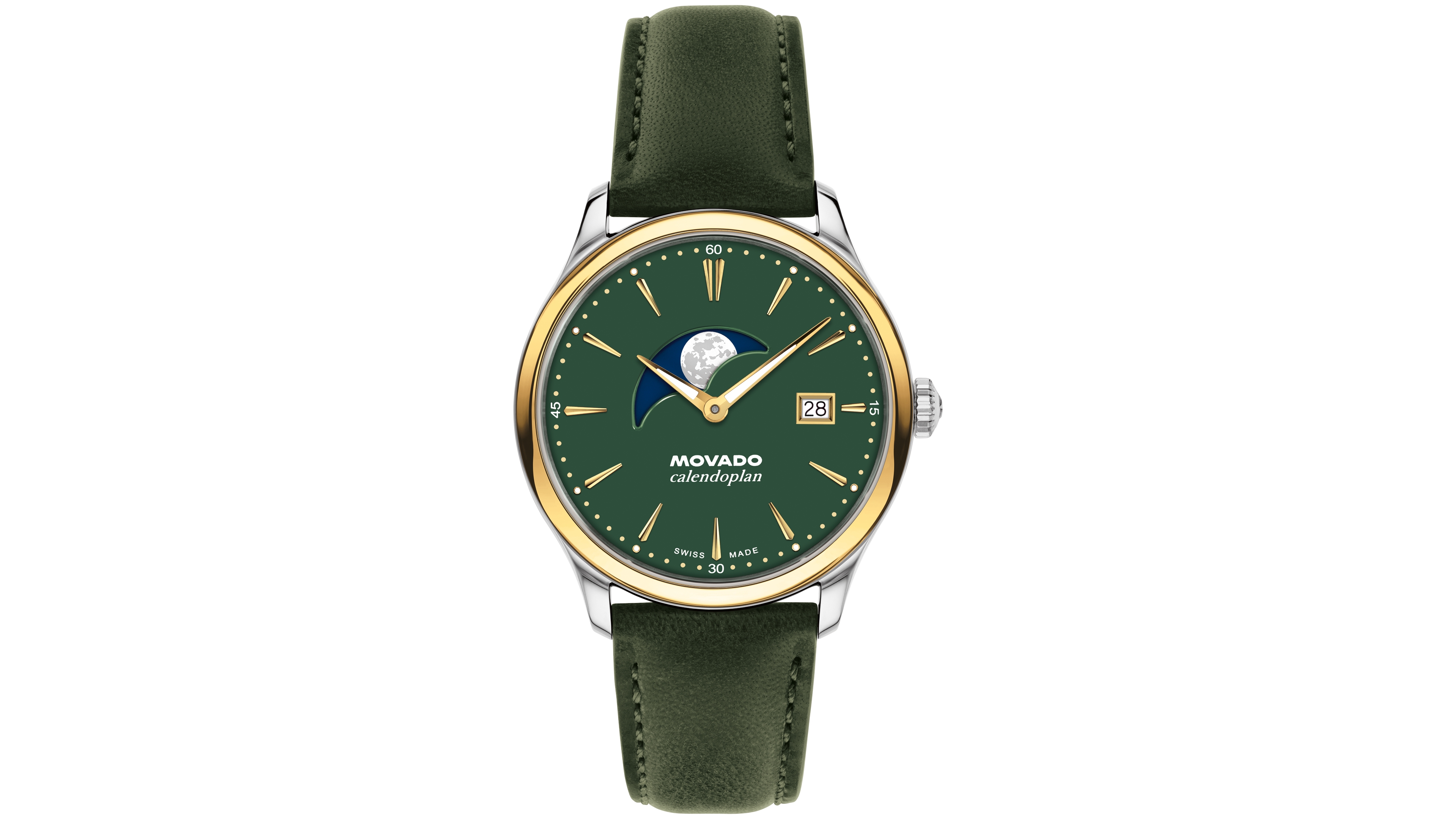 Movado Men's Calendoplan Swiss Quartz Green Leather Watch 37mm
