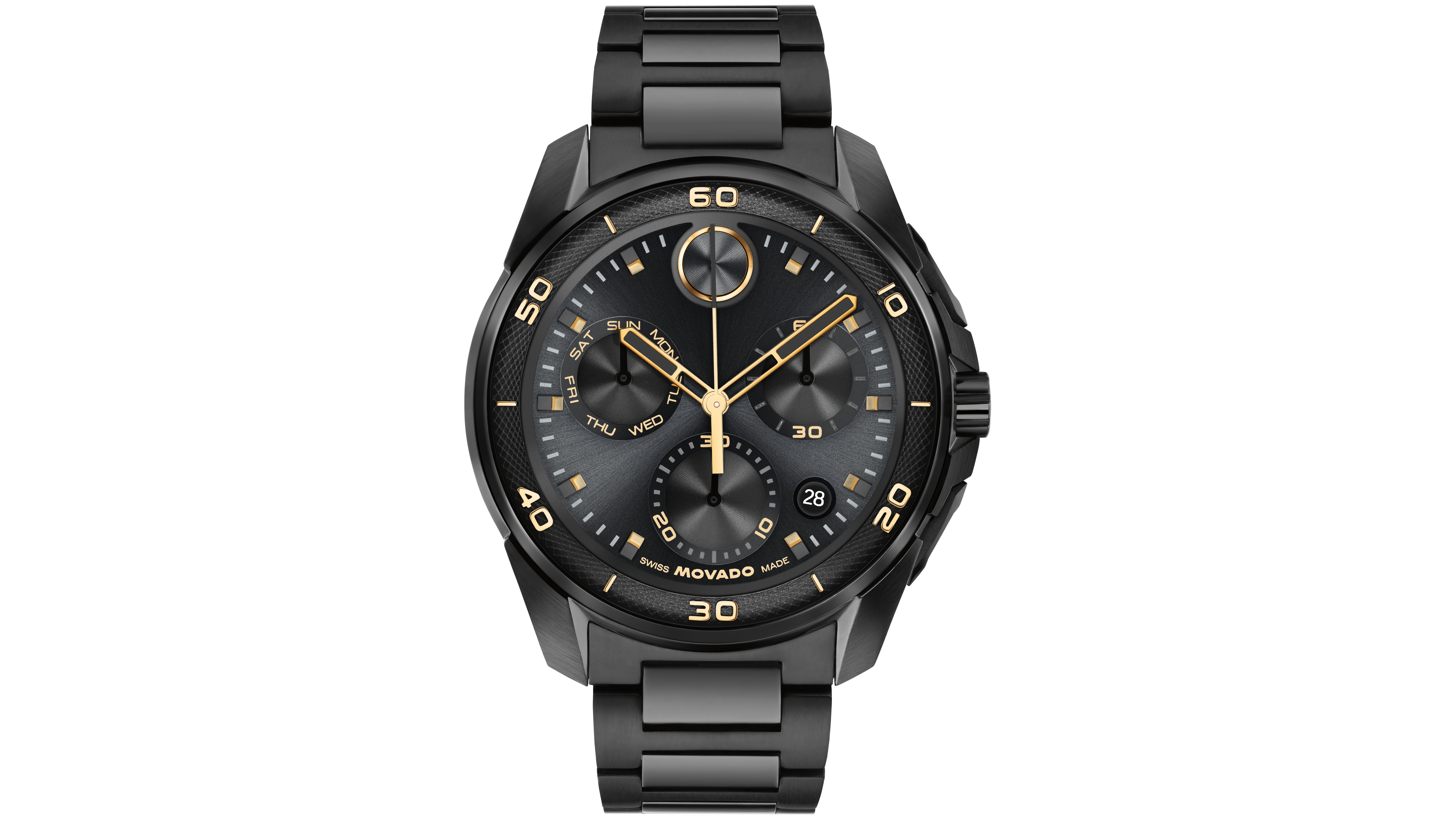 Movado Men's Bold Verso S Swiss Quartz Chrono Ionic Plated Black Stainless Steel Watch 44mm