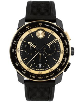 Men's Bold TR90 Swiss Quartz Chrono Black Silicone Watch 43.50mm