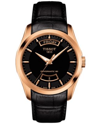 Tissot - Men's Swiss Automatic Couturier Powermatic 80 Black Leather Strap Watch 39mm T0354073605101