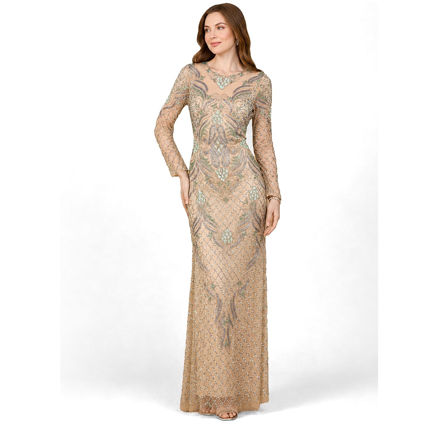 Women's Long Sleeve Beaded Gown