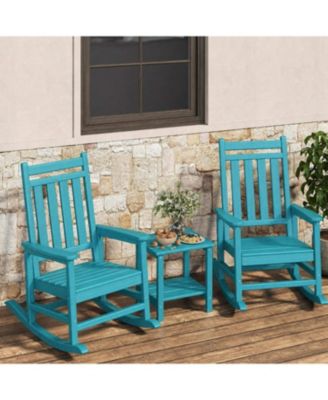 Outdoor Patio HDPE Rocking Chair Set of 2 with 1 Side Table for Patio Front Porch