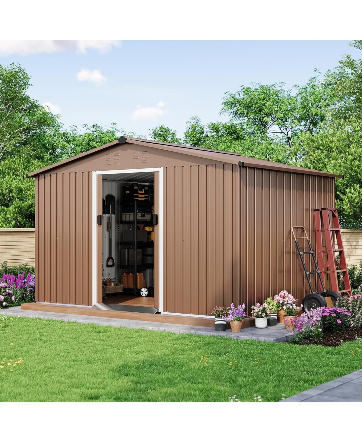 gaomon Large Metal Outdoor Storage Shed, Galvanized Steel Arden Tool Shed with Lockable Double Doors and Breathable Vent