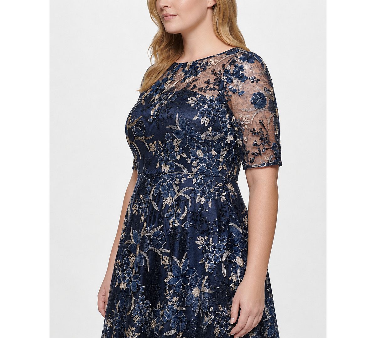 Eliza J Plus Size Embroidered Lace Boat Neck Midi Dress view 3 — MAYCSS fashion products