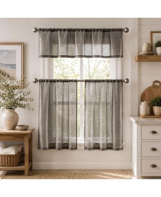Brandi Complete 3 Piece Rod Pocket Sheer Cafe Kitchen Curtain Tier And Valance Set