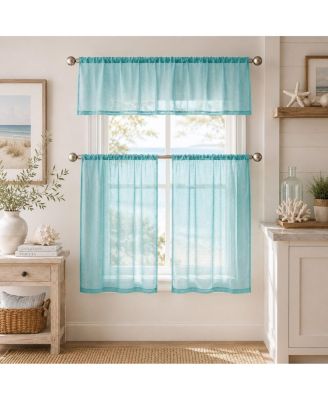 Brandi Complete 3 Piece Rod Pocket Sheer Cafe Kitchen Curtain Tier And Valance Set