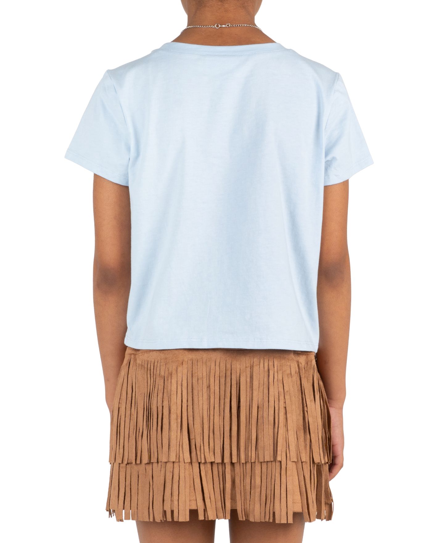 Tween Diva Girls' 7-12 Wild Heart Graphic T-Shirt and Studded Faux Suede Fringe Skort, 2-Piece Set, цвет: Синий — фото 3