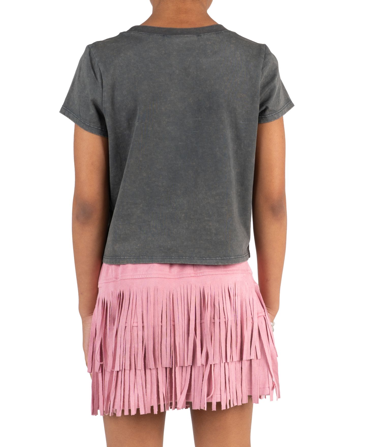 Комплекты Tween Diva Acid Wash Graphic T-Shirt, Faux Suede Fringe Skirt and Bracelet, 3-Piece Set для девочек, цвет: Угольный серый — фото 3