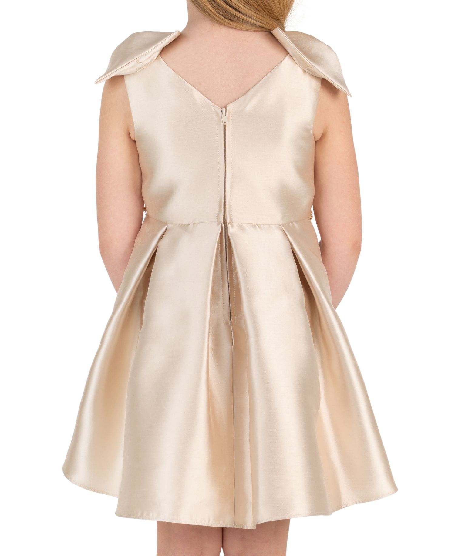 Girls' 2T-6X Mikado Bow Shoulder Pleated Dress