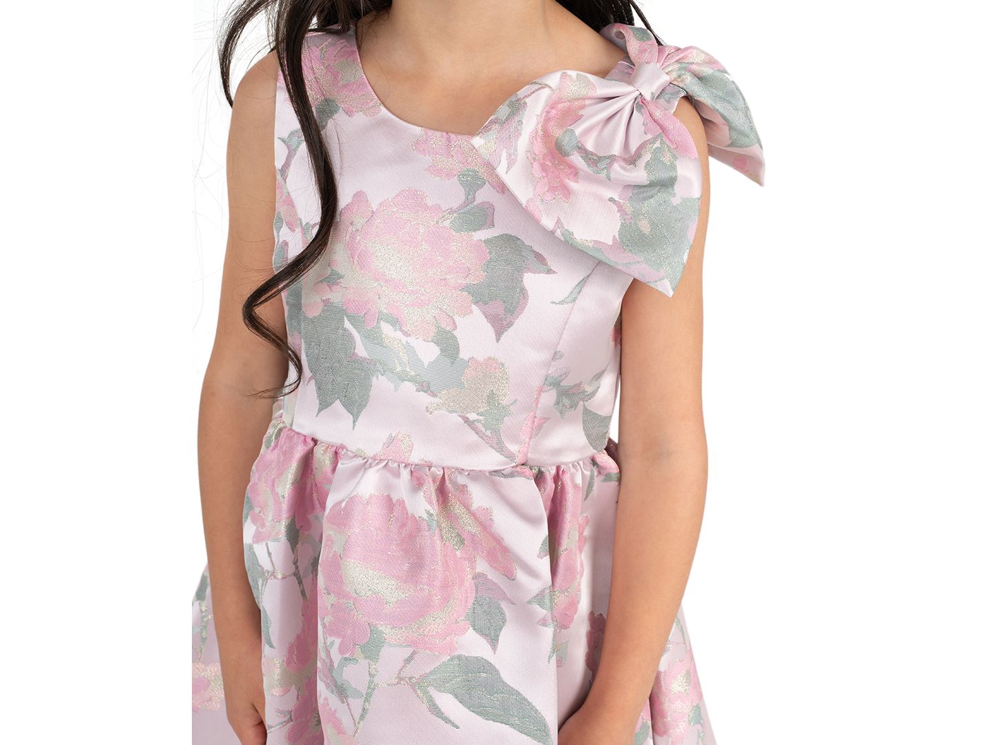 Платье Rare Editions Brocade Bow Shoulder Dress для девочек, цвет: Розовато-лиловый — фото 2