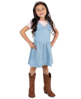 Girls' 2T-6X Ribbed Top and Denim Bow Jumper, 2-Piece Set