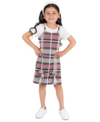 Girls' 2T-6X Rib Knit Short-Sleeve T-Shirt and Plaid Pleated Jumper, 2-Piece Set
