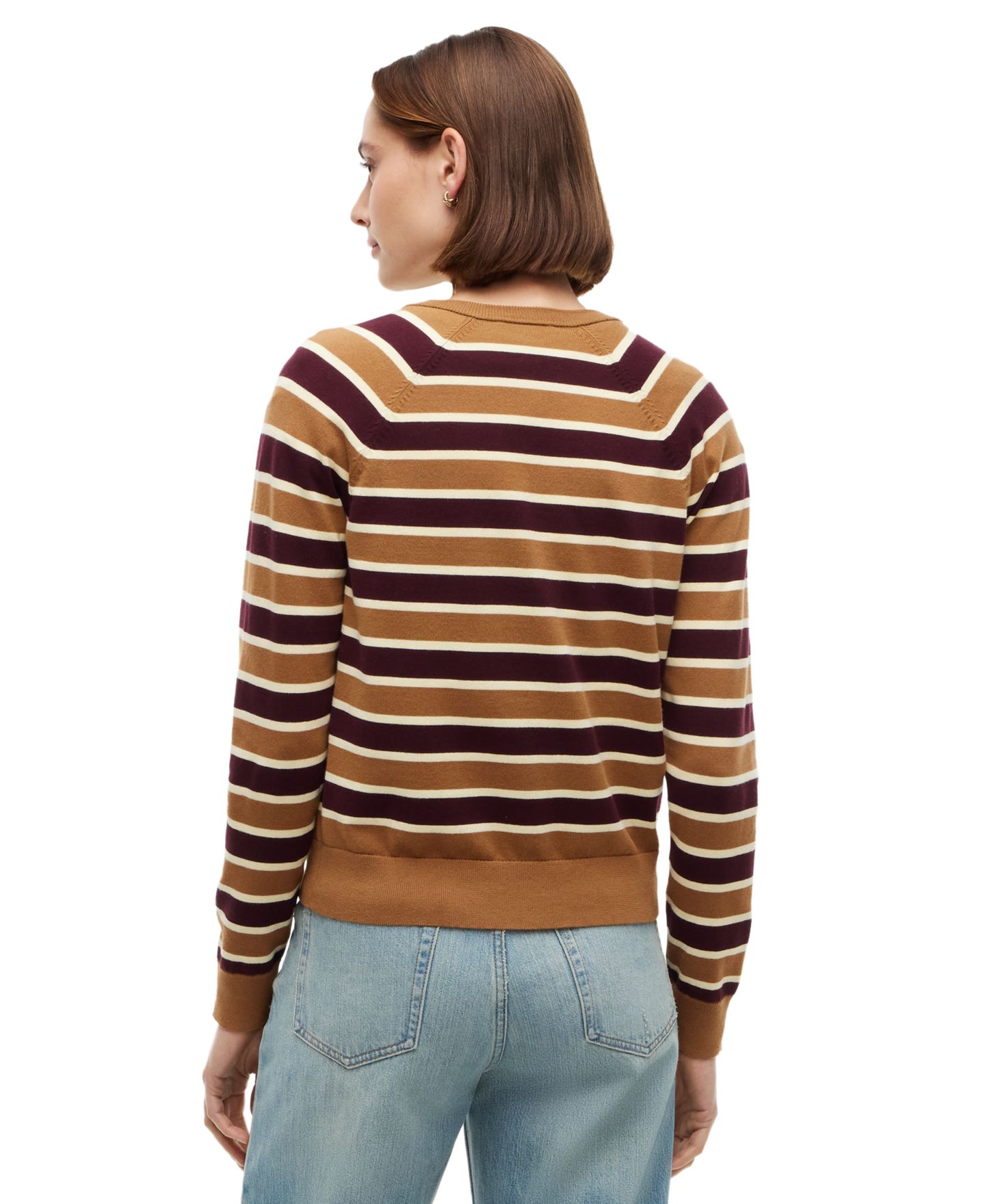 Женский кардиган Tommy Hilfiger Striped Slim-Fit Crewneck, цвет: Полосатый бордовый хаки — фото 4