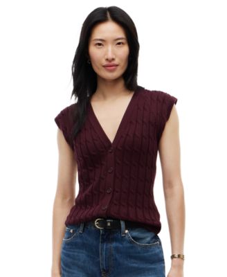 Women's Cable Knit V-Neck Cap-Sleeve Cardigan