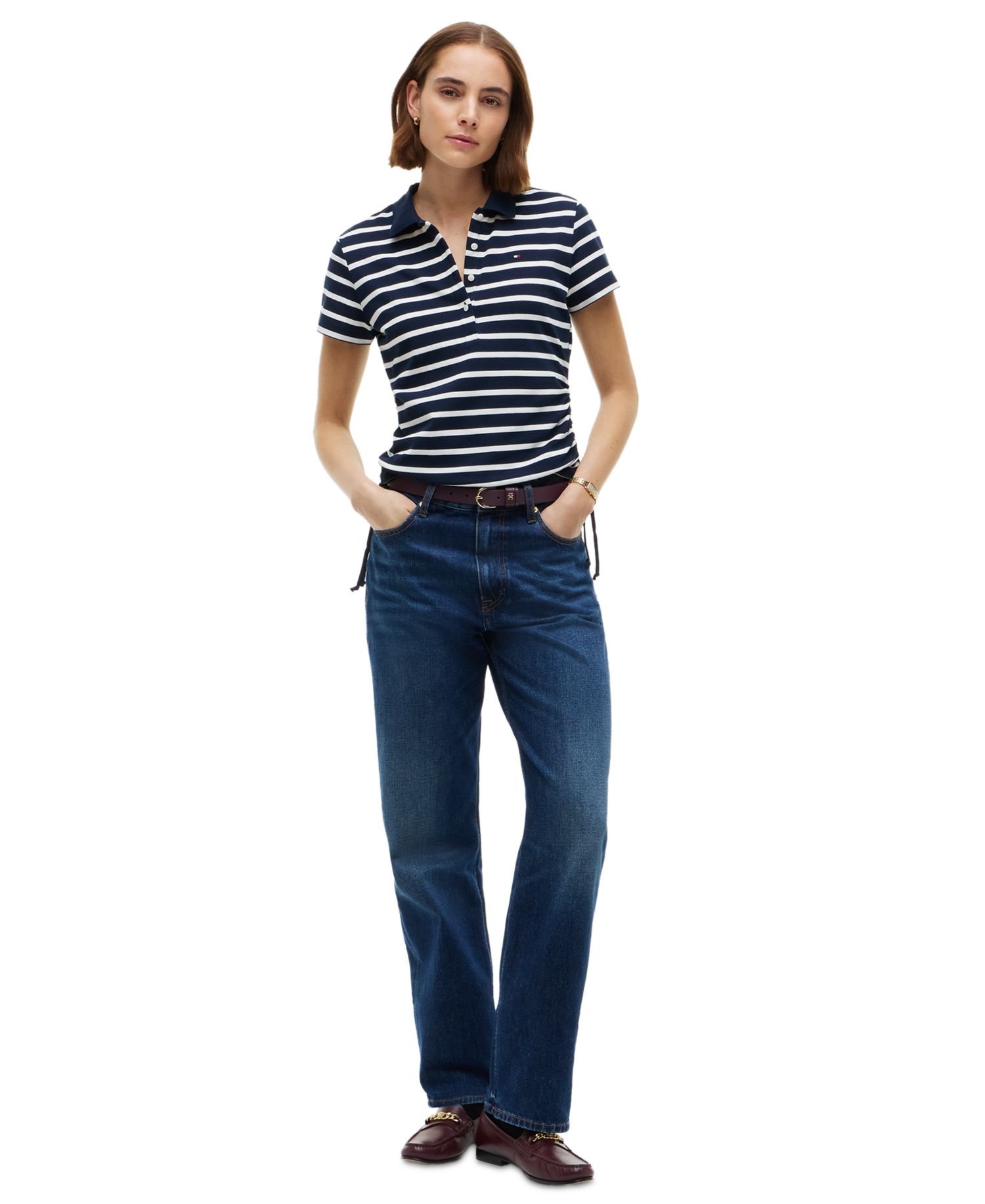 Women's Short-Sleeve Drawstring Polo Shirt