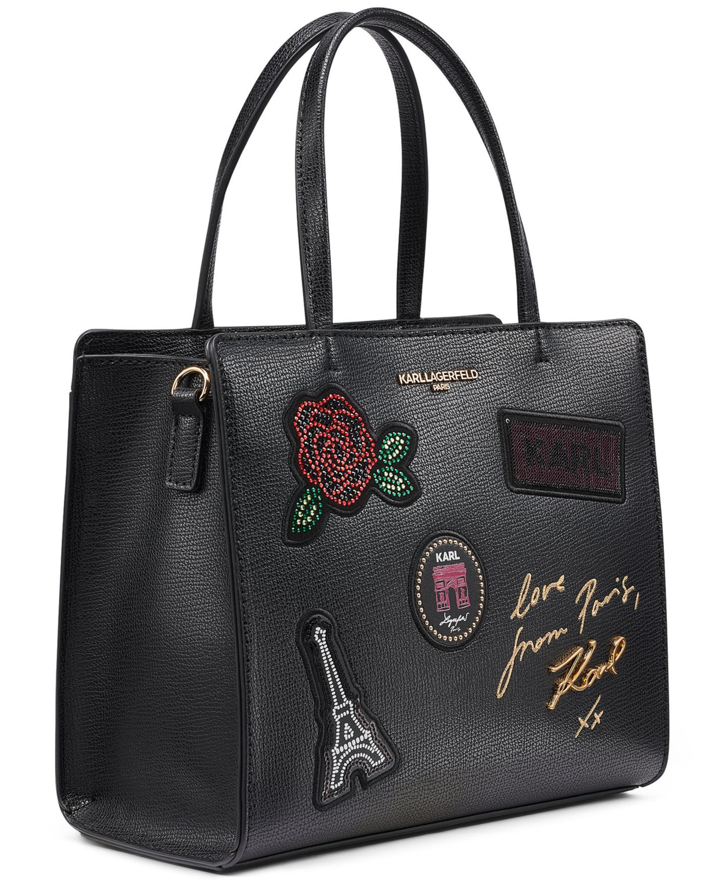 Женская сумка KARL LAGERFELD PARIS Maybelle Logo Print Small Satchel Handbag, цвет: Чёрный / Серебряный — фото 3