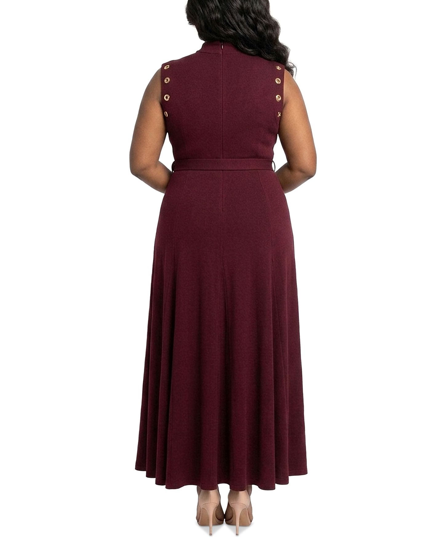 Женское платье Taylor Plus Belted Mock-Neck Grommet, цвет: Тёмно-бордовый — фото 3