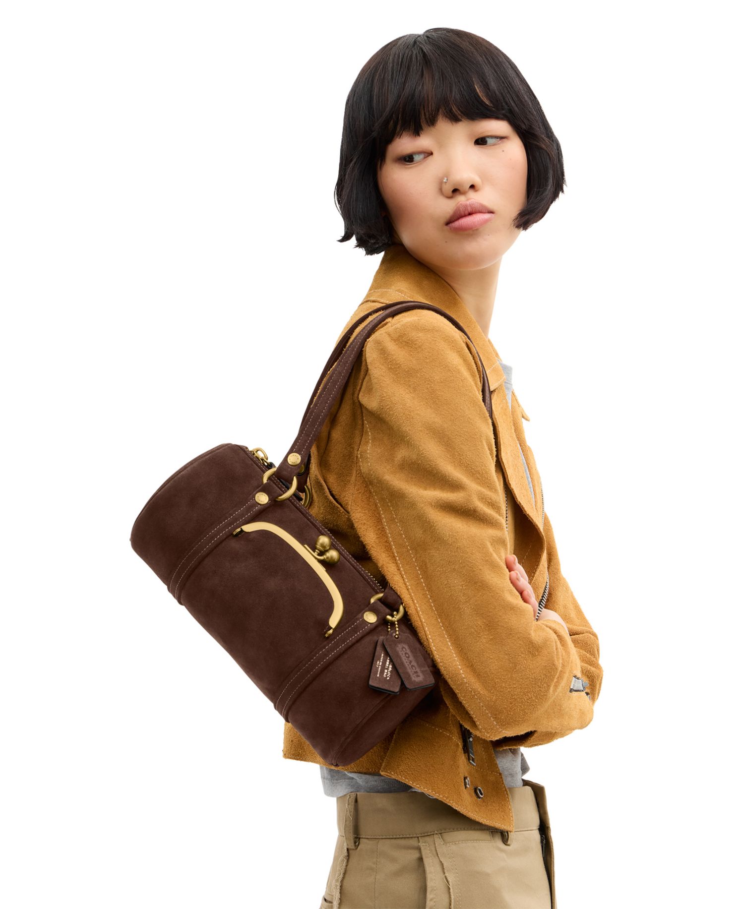 Originals Kisslock Large Suede Barrel Shoulder Bag
