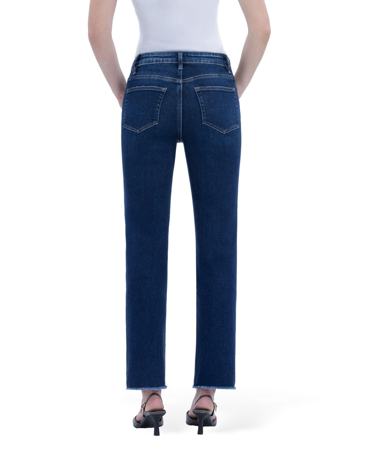 Women's Super High Rise Stretch Raw Hem Slim Straight Jeans