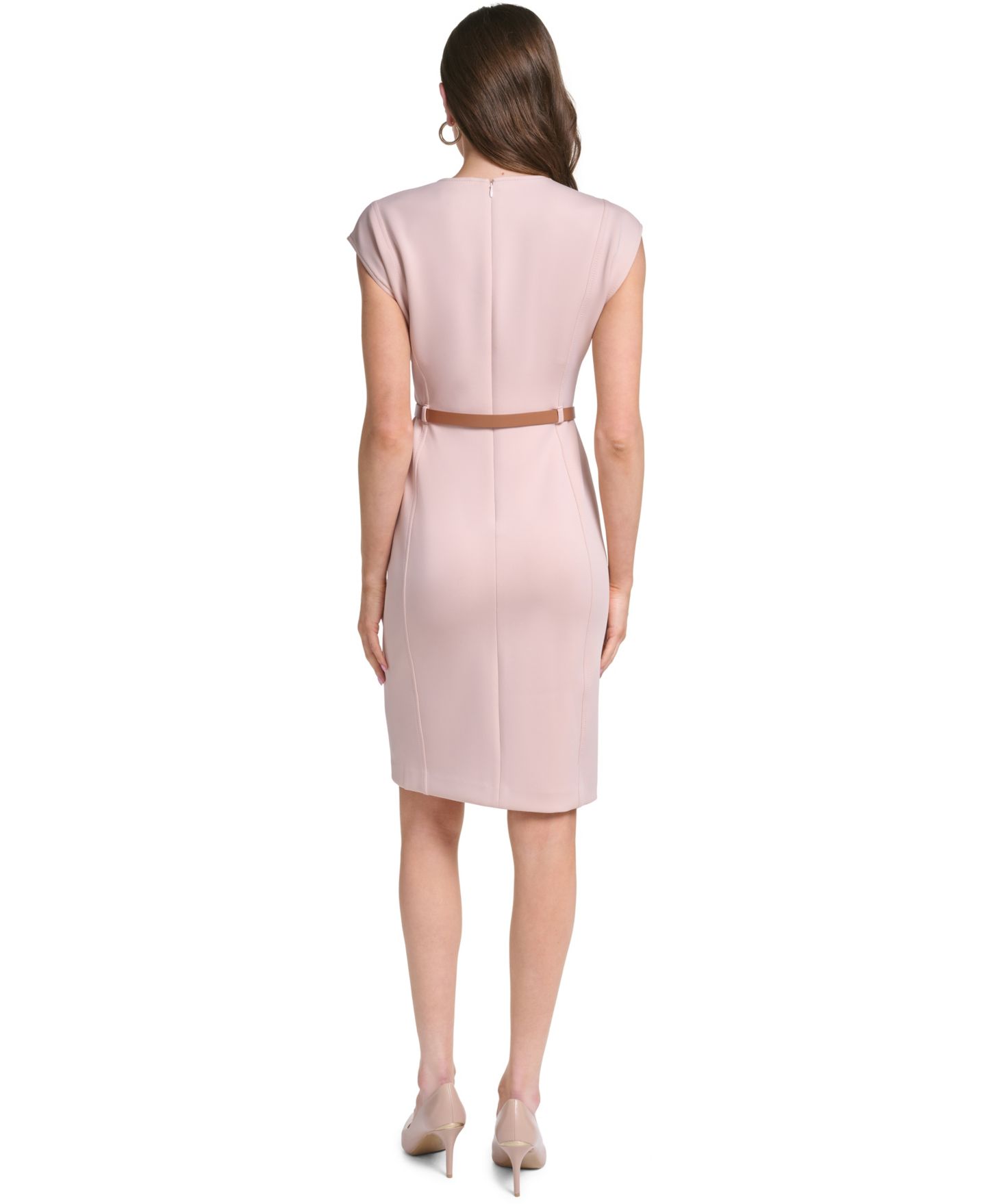 Женское платье Calvin Klein Cap-Sleeve V-Neck Belted Sheath, цвет: Cameo — фото 5