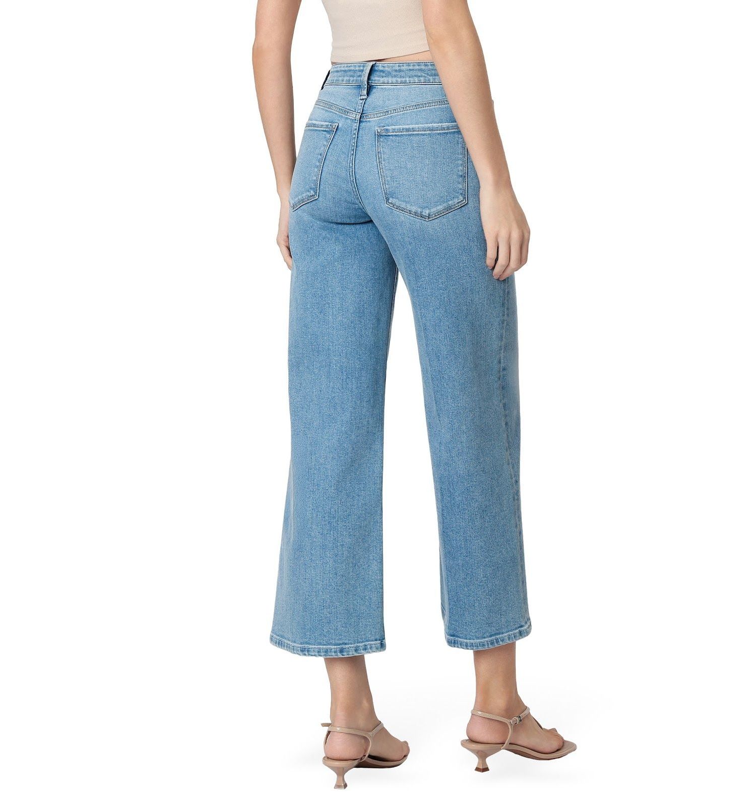 Women's High Rise Trouser Fold Drawstring Crop Wide Leg Jeans