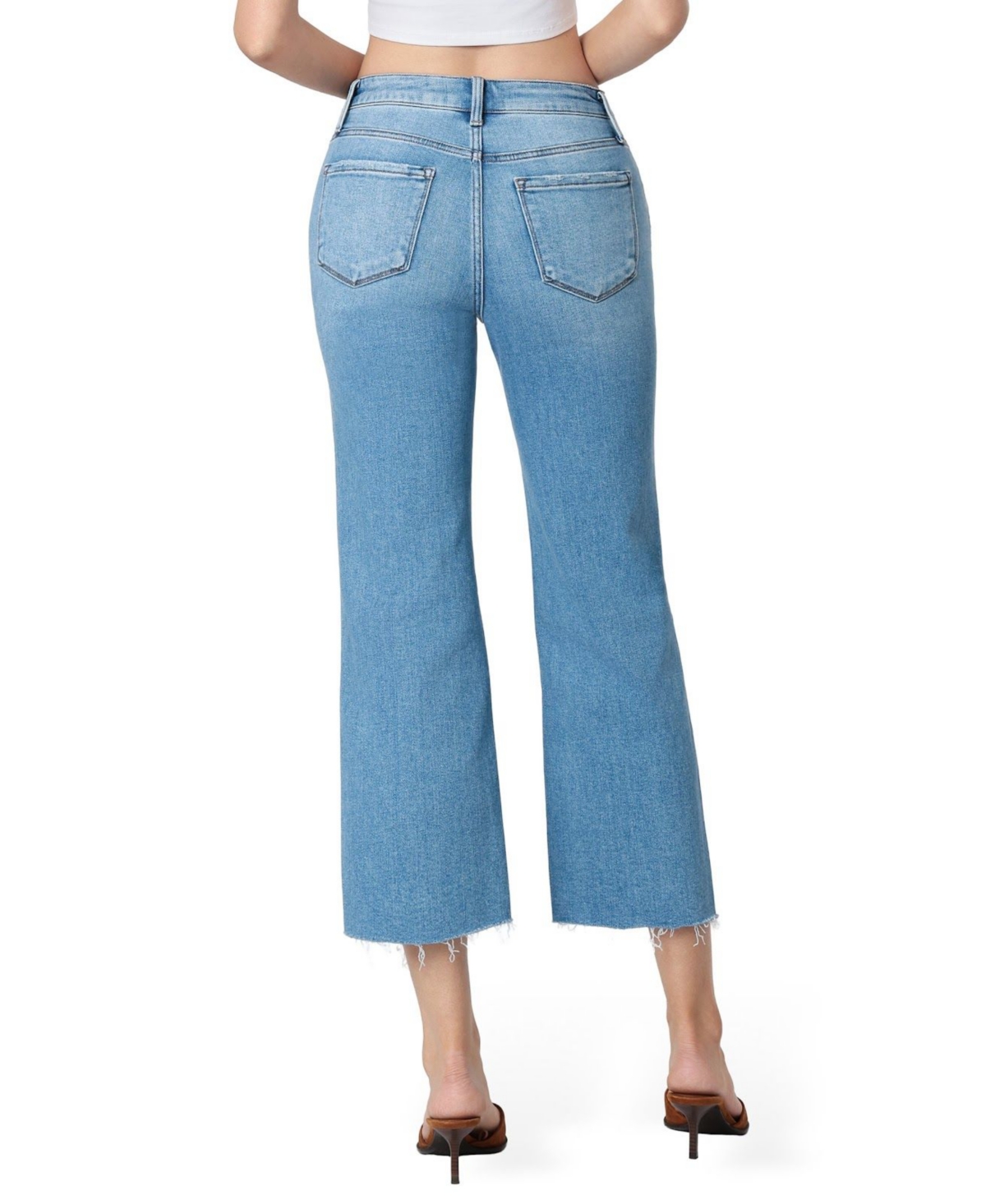 Flying Monkey Women's High Rise Raw Hem Crop Slim Wide Leg Jeans