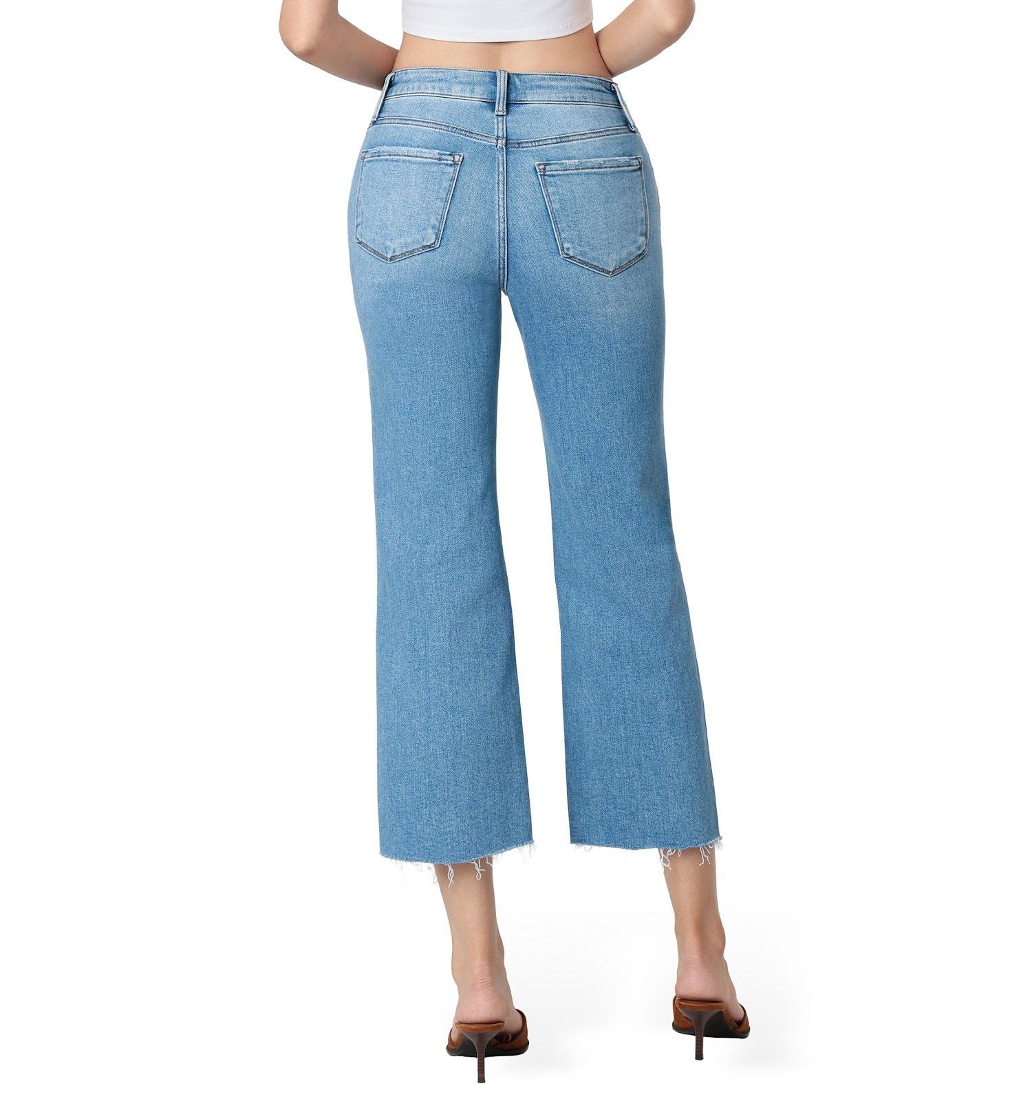 Women's High Rise Raw Hem Crop Slim Wide Leg Jeans